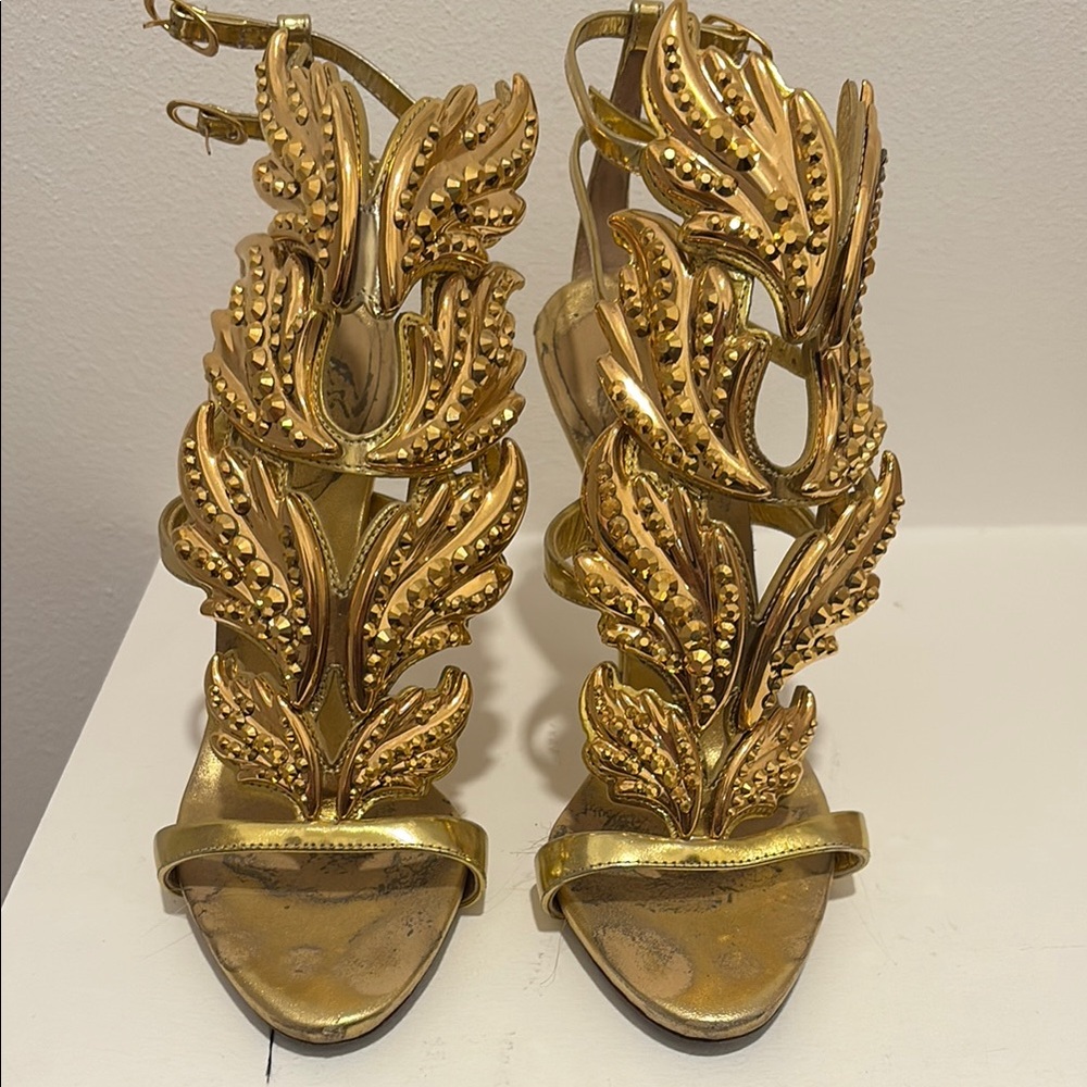 Giuseppe Zanotti Gold Heels with Ornate Design